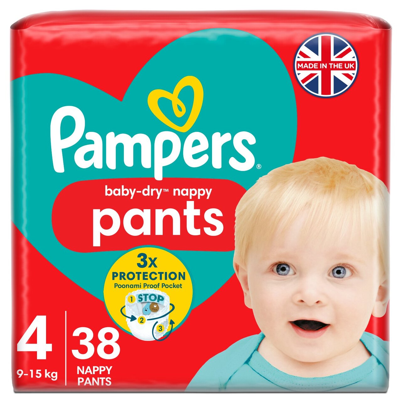 Pampers Baby-Dry Nappy Pants Size 4 (9-15kg) Essential Pack 38 Pack
