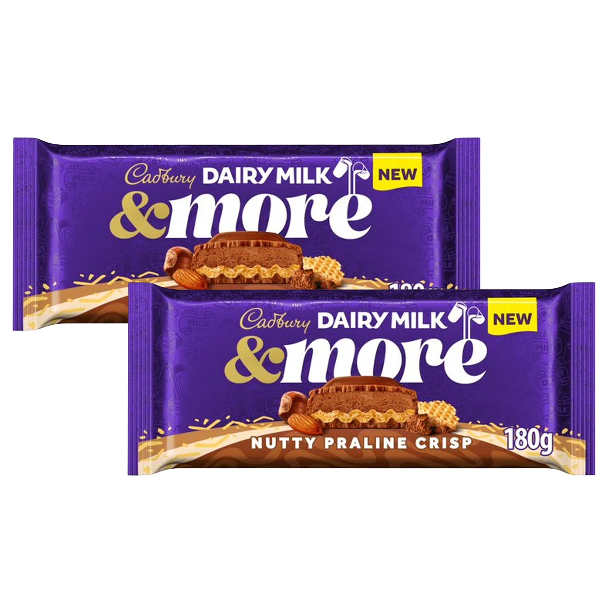 Cadbury Dairy Milk & More Nutty Praline Crisp Chocolate Bar 2 x 180g (Duo Pack) - Out of Date