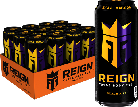 REIGN Peach Fizz Energy Drink 12 x 500ml - Out of Date