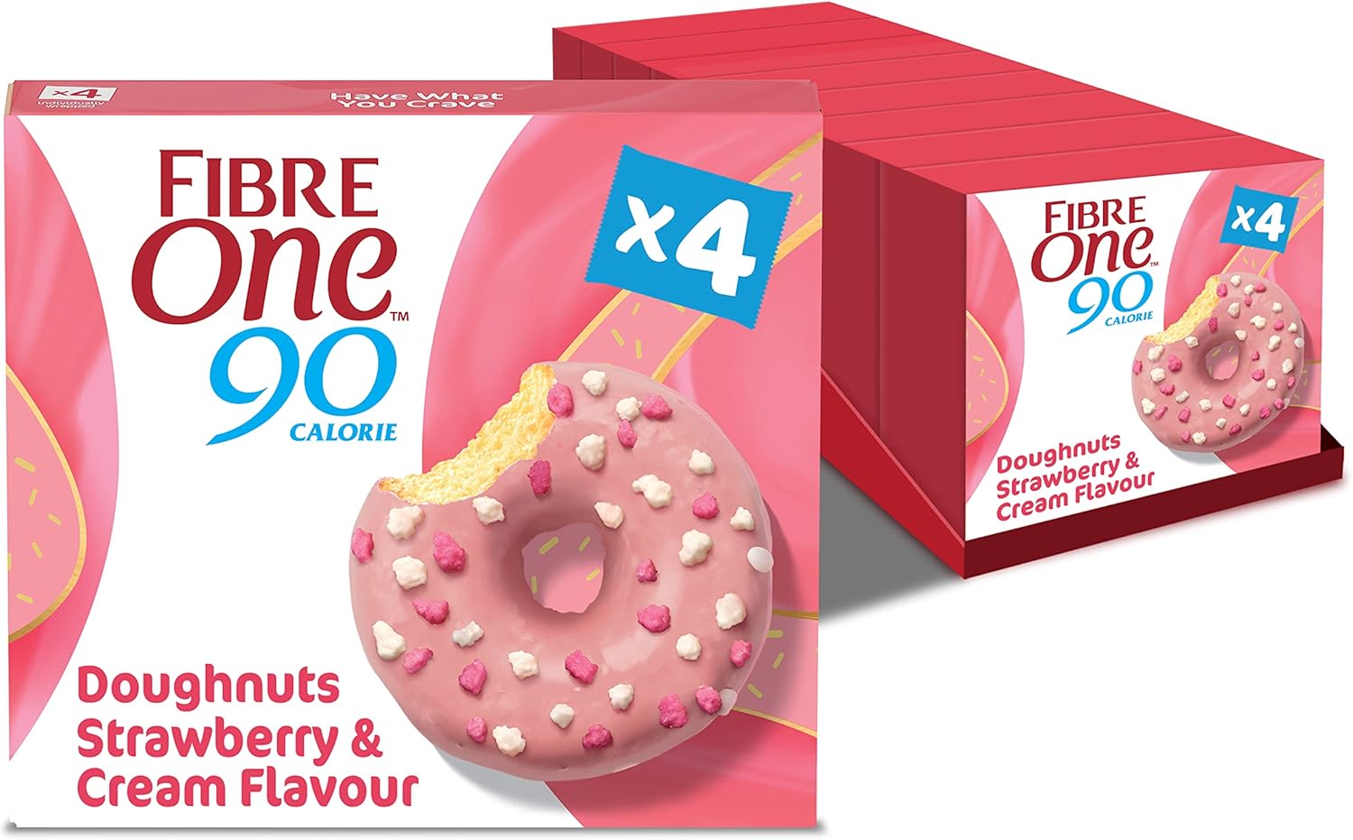 Fibre One 90 Calorie Strawberry Doughnuts 8 x 4 x 23g (case) - Out of Date
