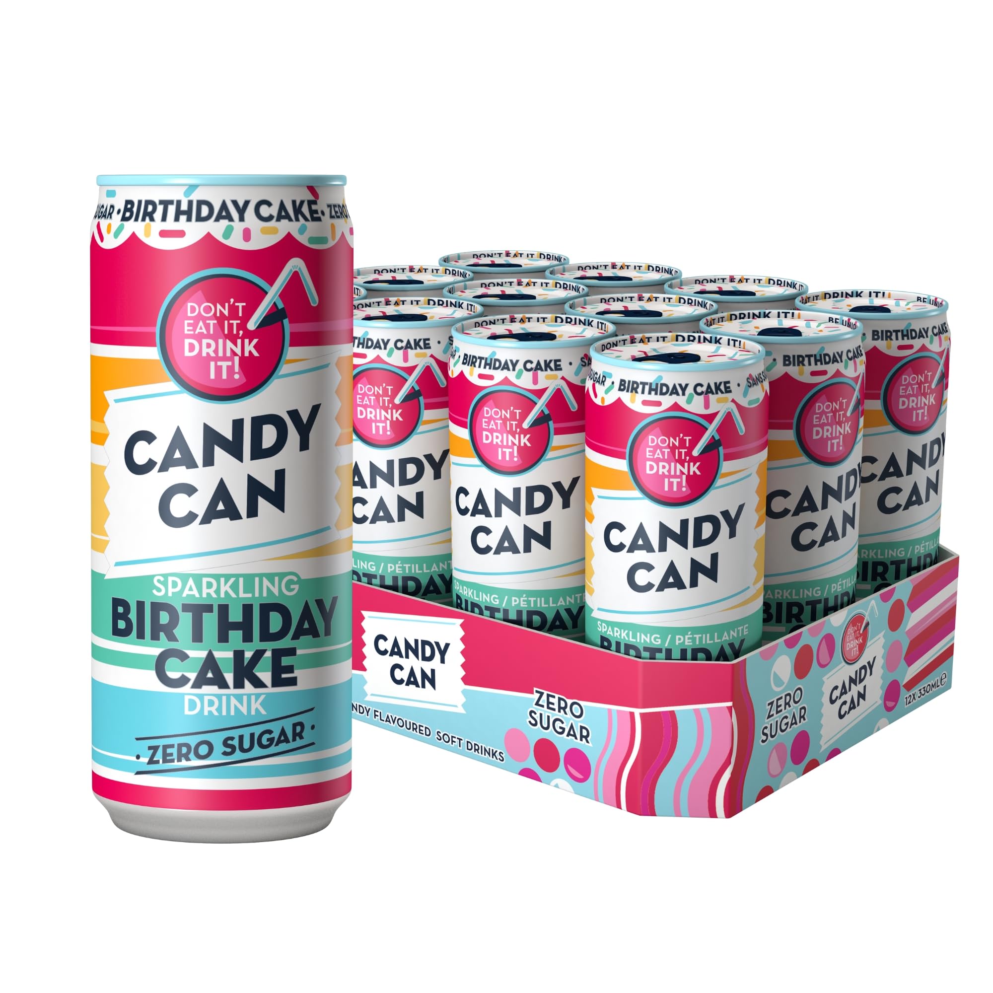 Candy Can Birthday Cake 12 x 330ml - Out of Date