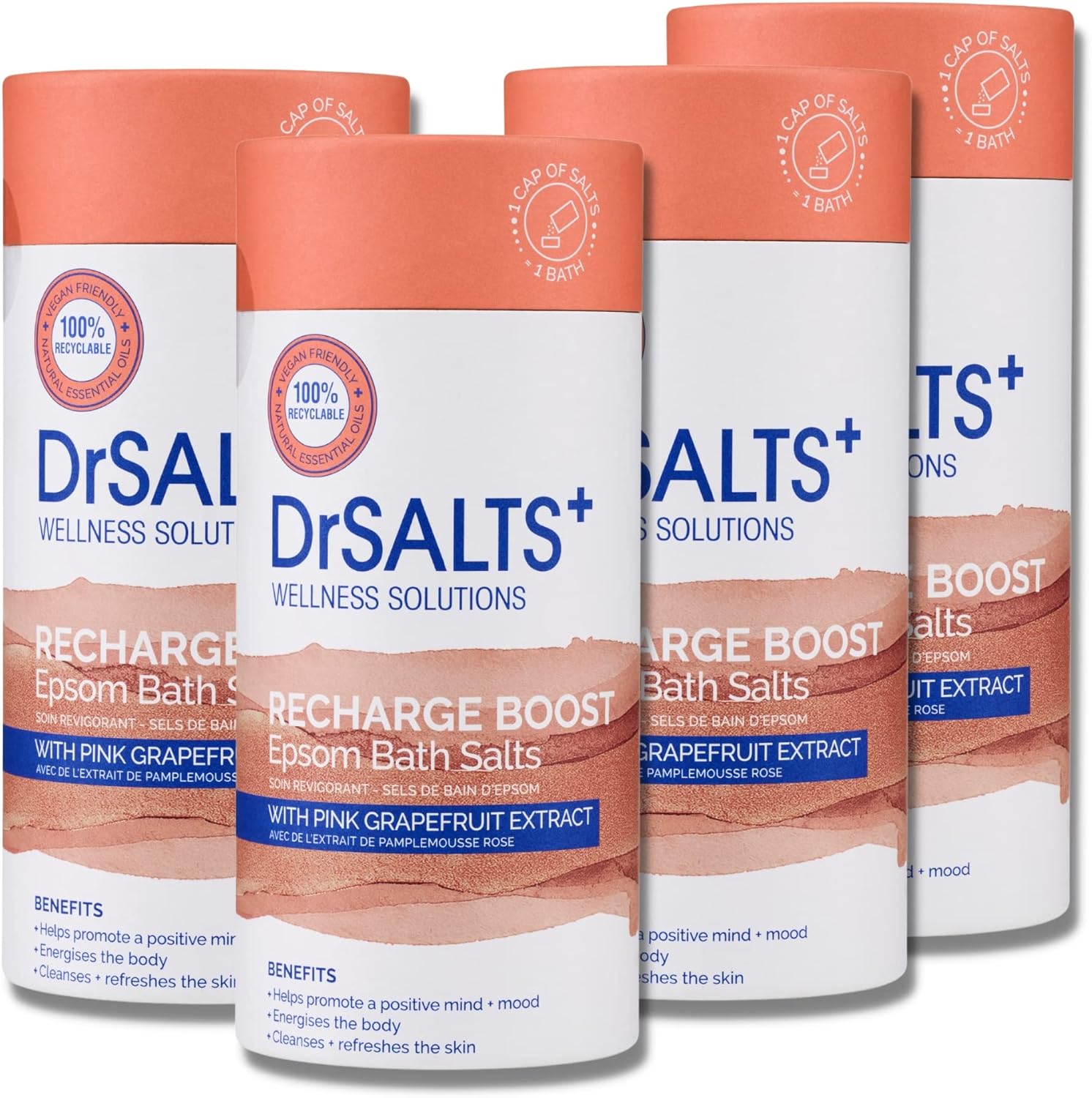 Dr Salt+ Recharge Boost Epsom Bath Salts 4 x 750g (box)