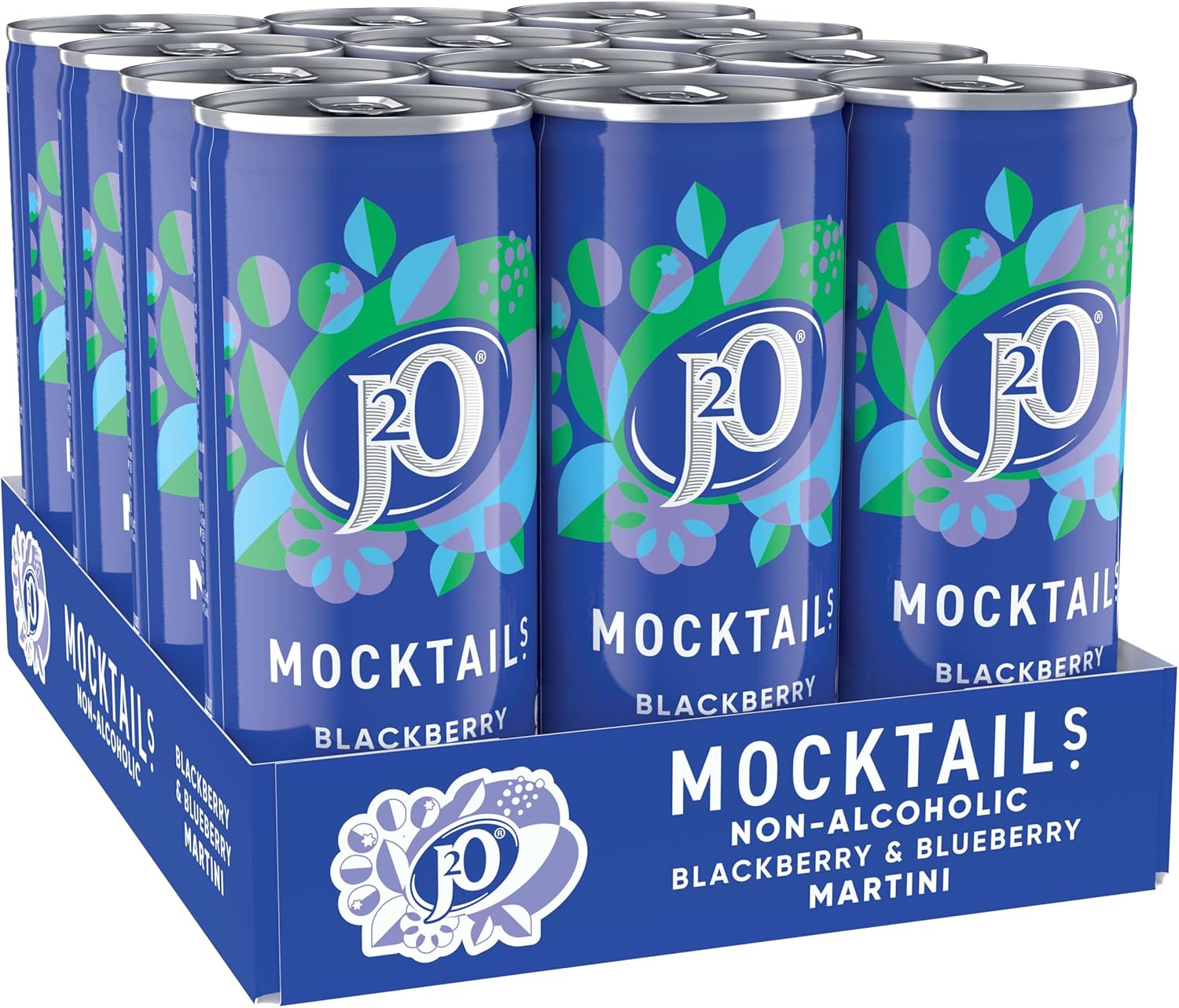 J2O Mocktail Blackberry and Blueberry Martini 12 x 250ml - Out of Date