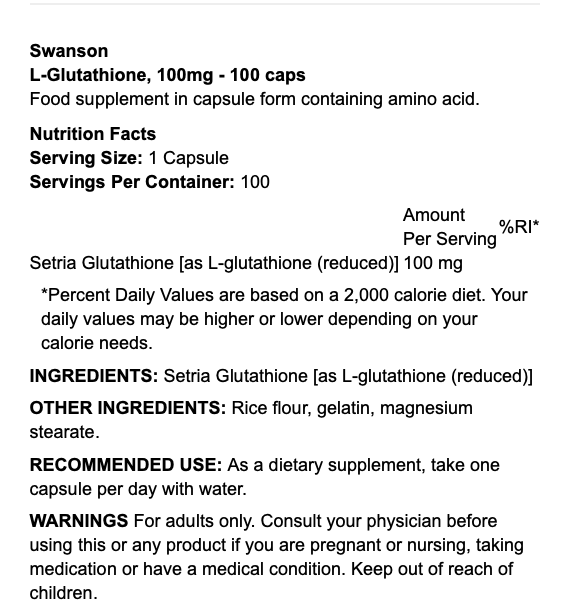 Swanson L-Glutathione 100mg 100 Caps