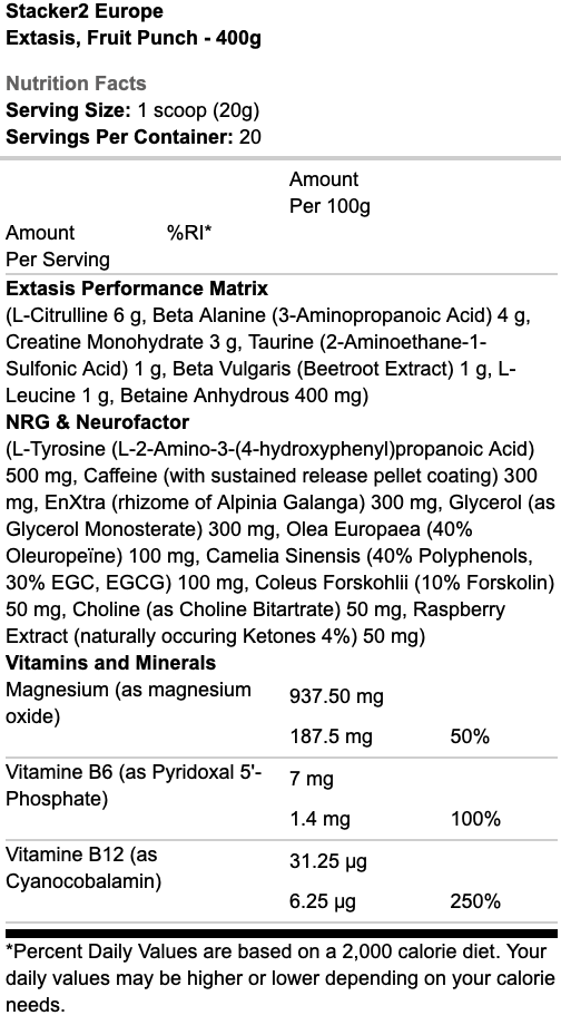 Stacker2 Europe Extasis Pre-Workout 400g