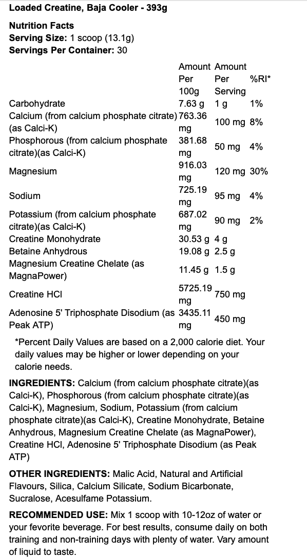 RYSE Baja Cooler Loaded Creatine 393g - Out of Date