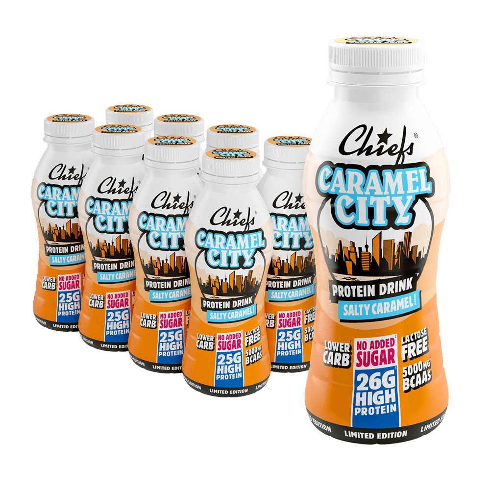 Chiefs Caramel City Protein Shake Salty Caramel 8 x 330ml - Out of Date