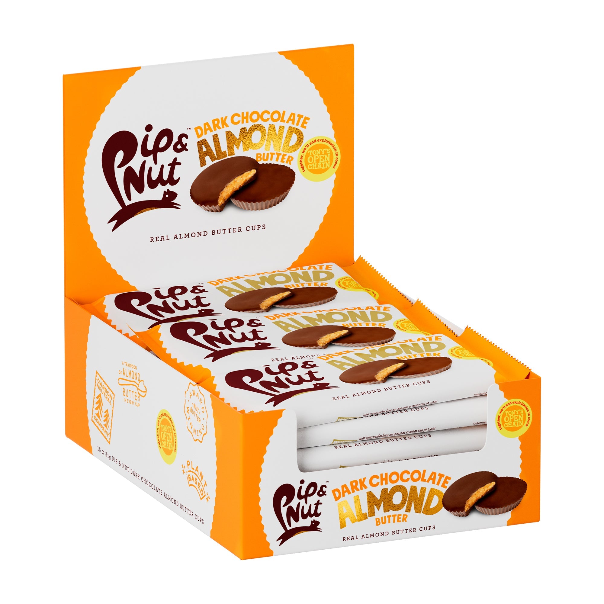 Pip & Nut Dark Chocolate Almond Butter Cups 15 x 31g - Out of Date