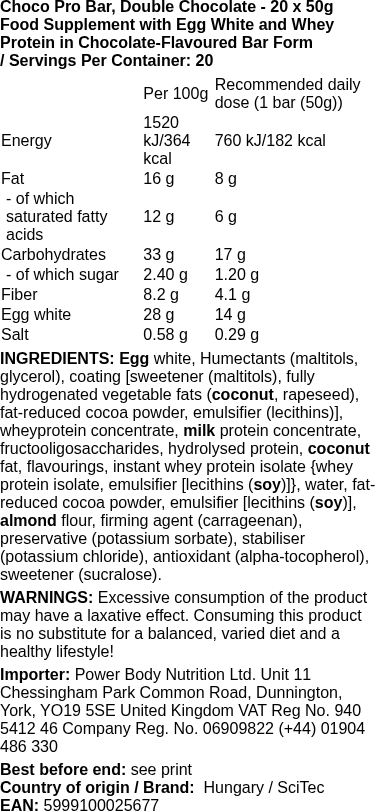 SciTec Choco Pro Bar 20 x 50g