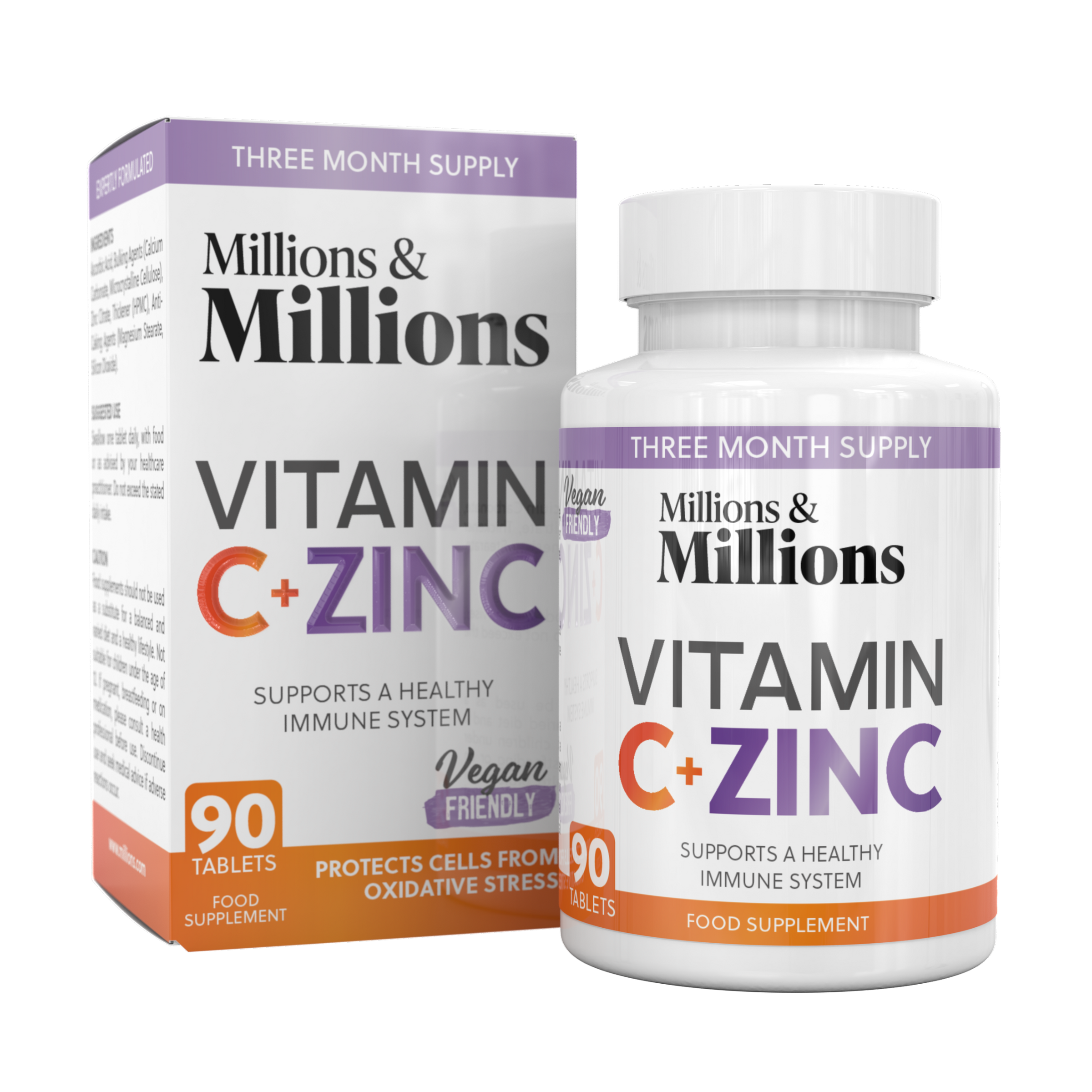 Millions & Millions Vitamin C 200mg + Zinc 15mg 90 Tabs - Out of Date