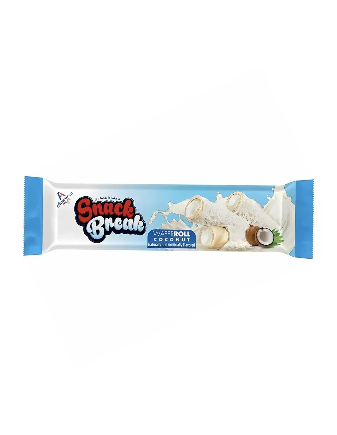 American Foods Snack Wafer Roll with Coconut 24 x 18g (case) - Out of Date