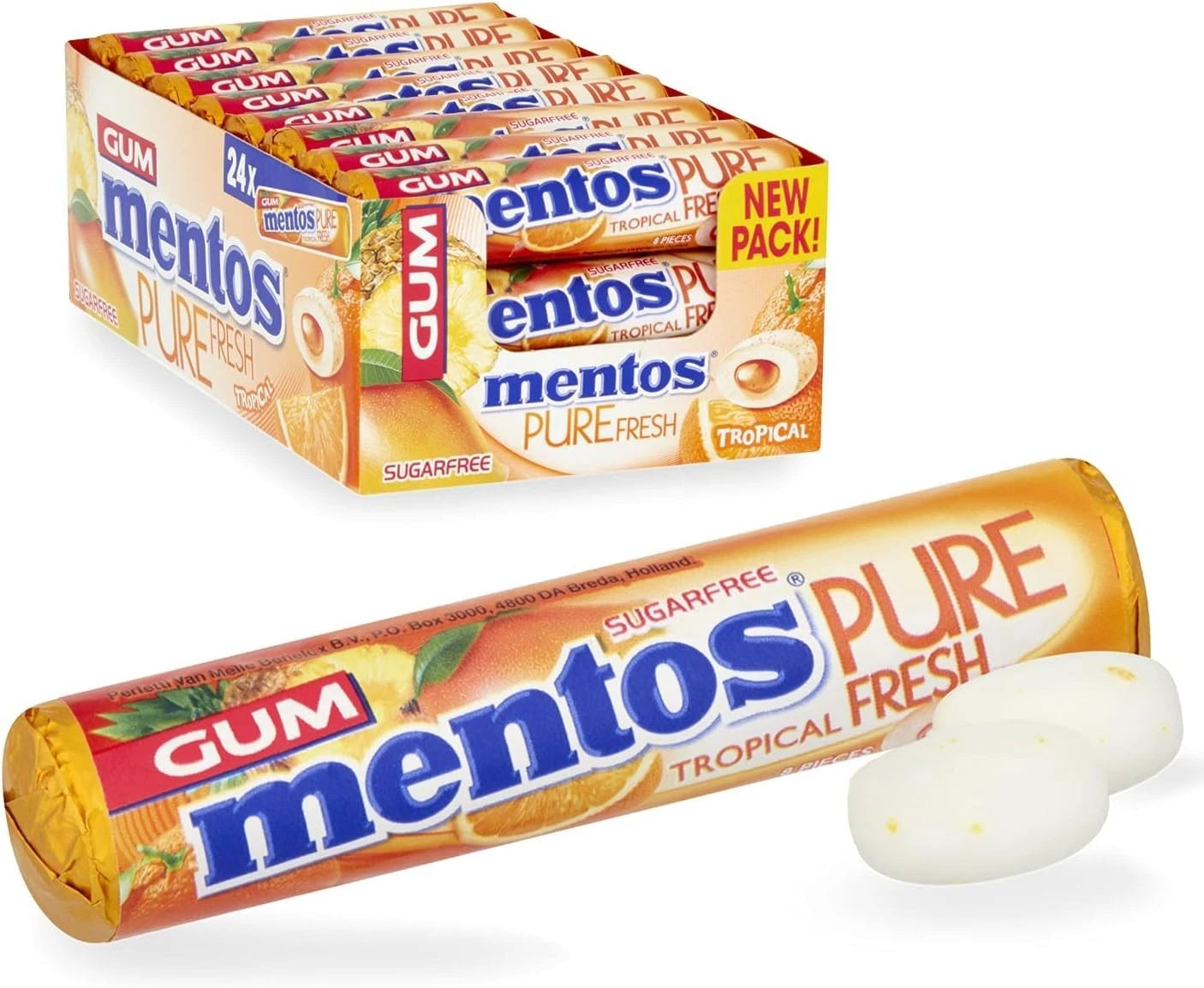 Mentos Sugar Free Tropical Pure Fresh Gum (case) 24 x 15g - Out of Date