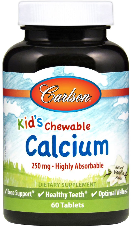 Carlson Labs Kid's Chewable Calcium, 250mg Natural Vanilla 60 Tabs